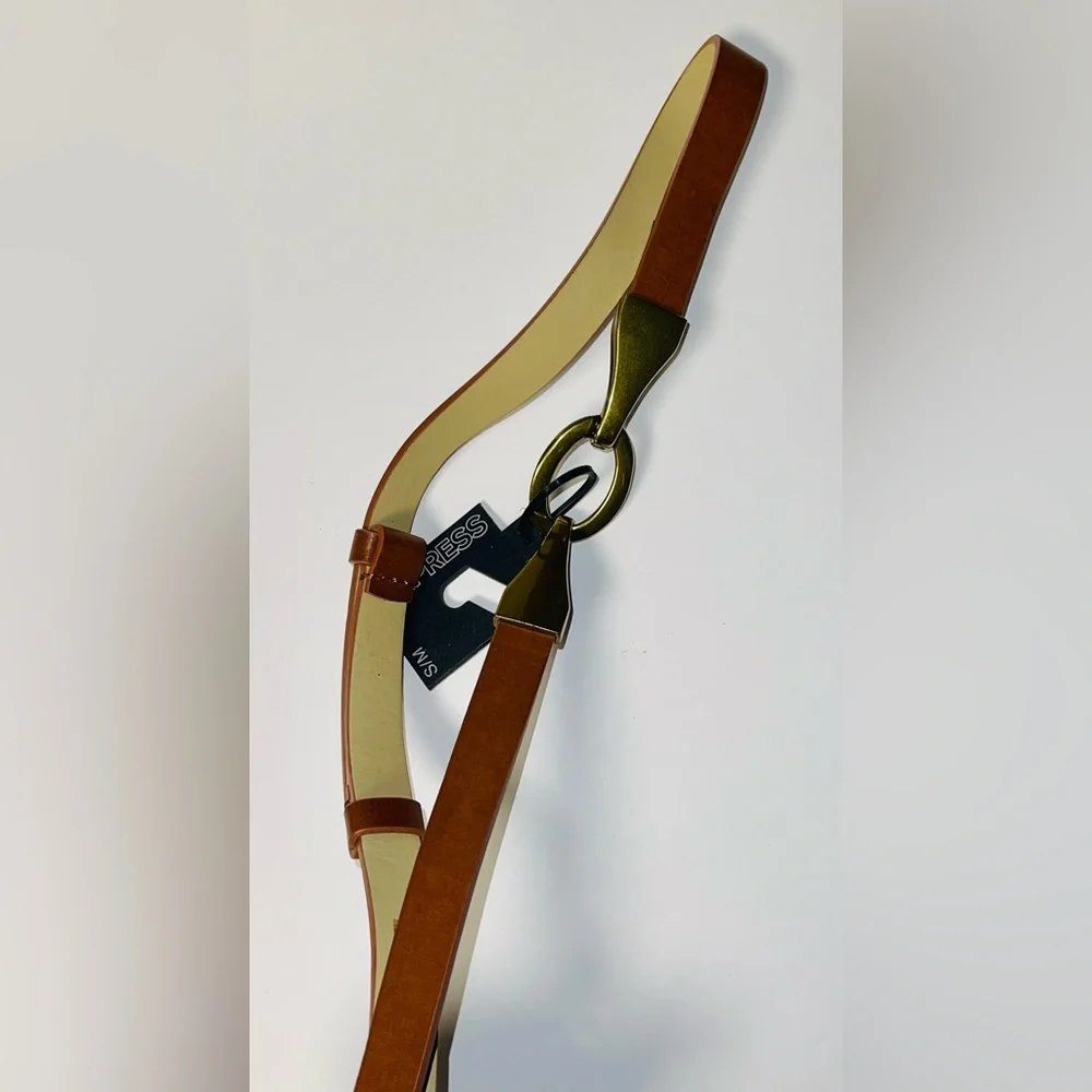 EXPRESS VINTAGE BELT DOUBLE HOOK HARDWARE WOMEN SKINNY BROWN COLOR SIZE S / M
